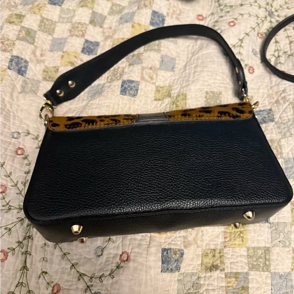 Leopard Print Flap Satchel Handbag in Black and Brown with crossbody strap - Picture 2 of 5